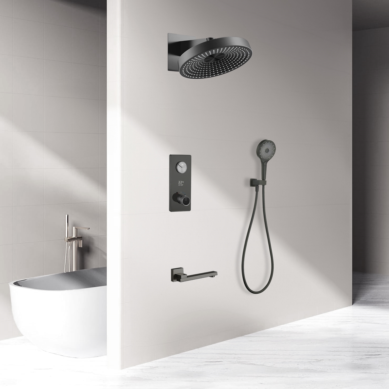 Fontana Douai Thermostatic Shower Set in Gun Metal Gray | Modern ...