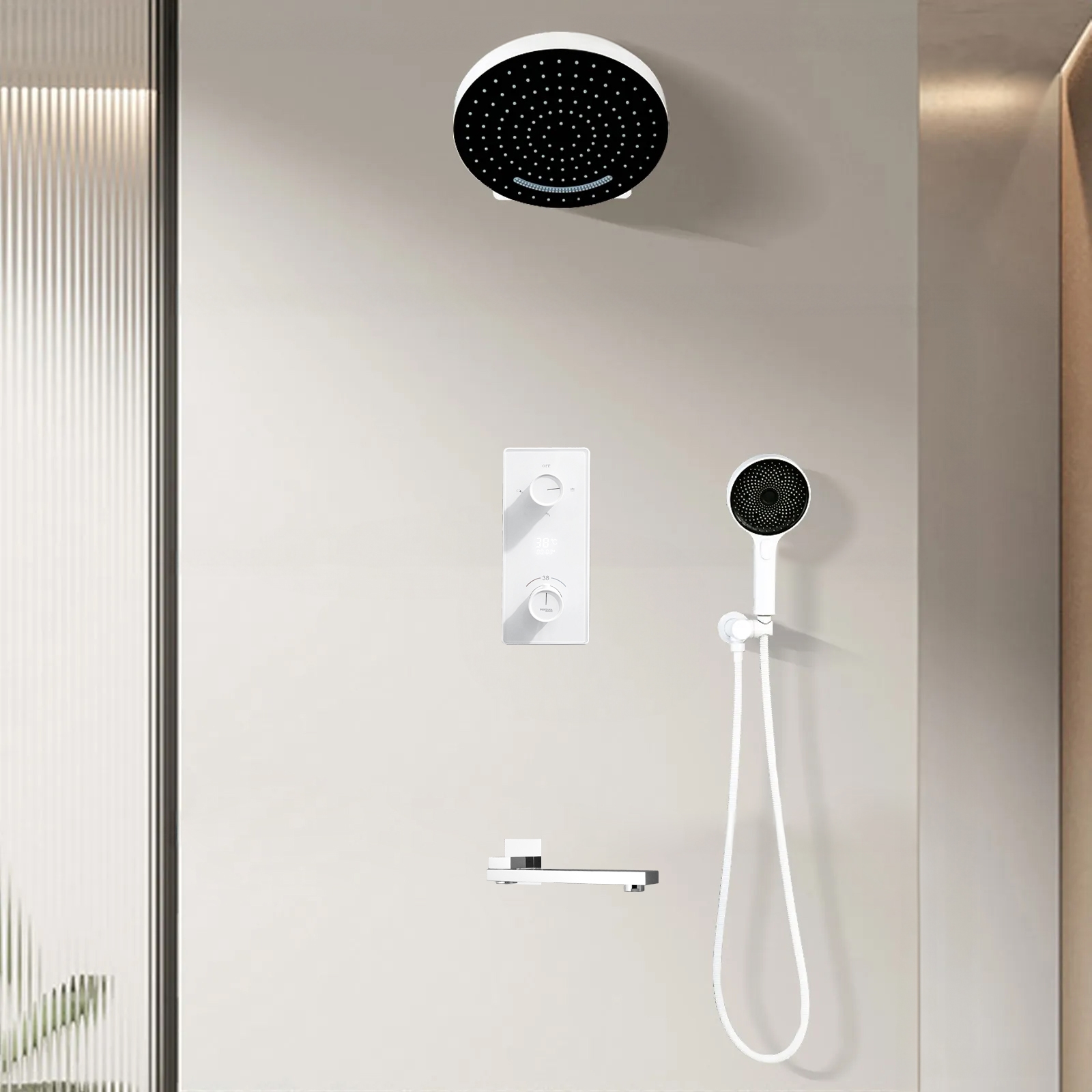 Fontana Villepinte Matte White Digital Shower Set | Wall-Mounted ...