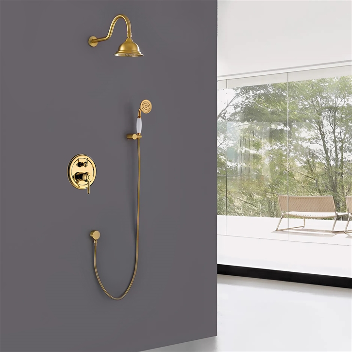 Fontana Bischheim Gold 8 Inch Bar Shape Shower Set