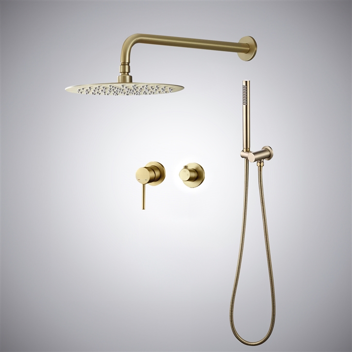 Fontana Arpajon Brushed Gold Wall Mounted Round Shower Set
