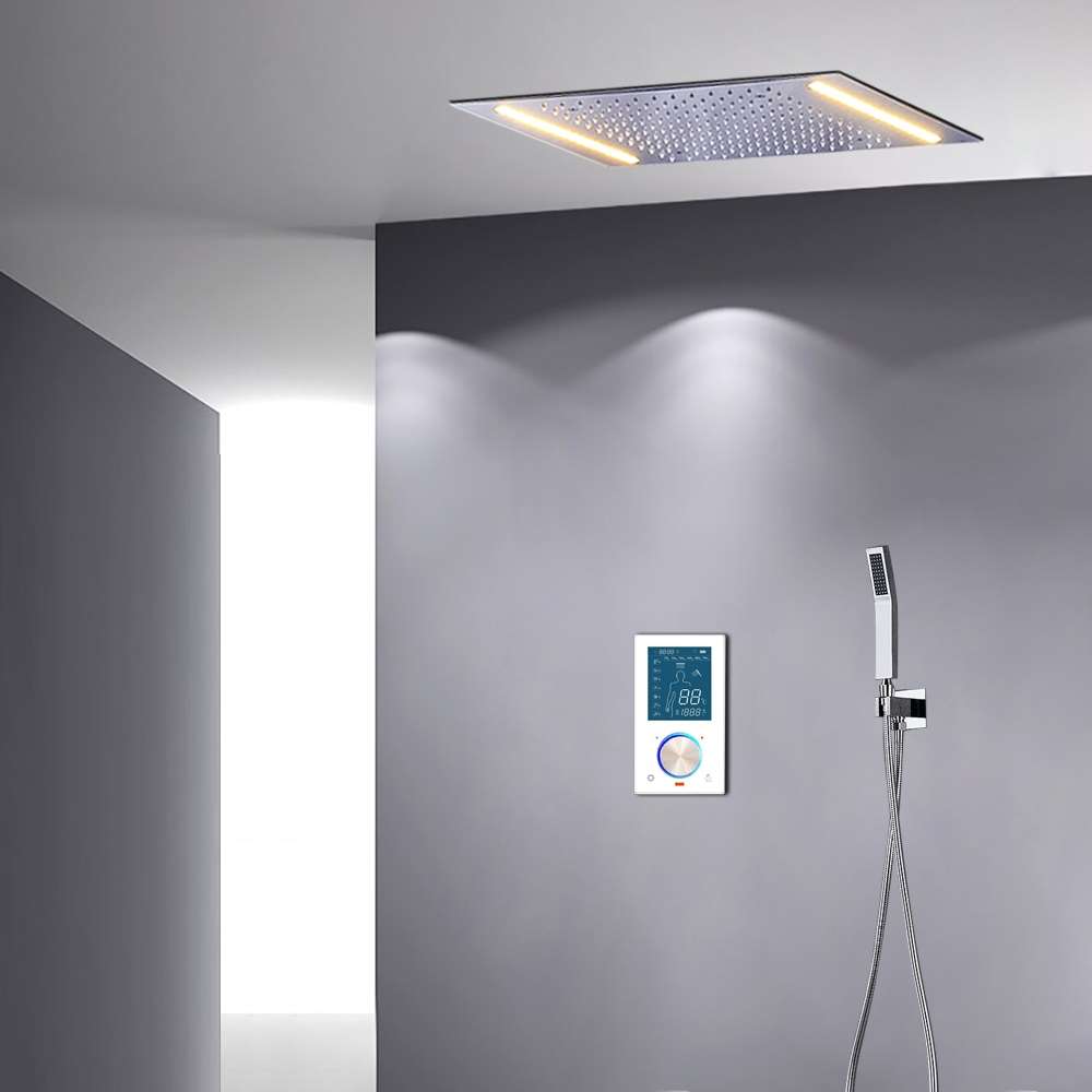 Fontana Emilia chrome digital thermostatic LED shower installation