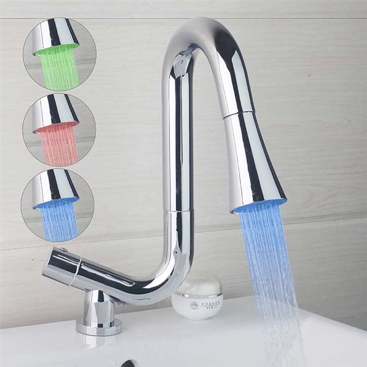 Modica Luxury LED 3 Color Polished Chrome Finish Kitchen Faucet