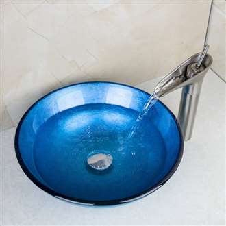 Genoa Round Bathroom Sink with Waterfall Faucet & Drain