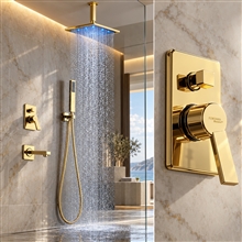 Fontana L'Aquila Brass Gold-Tone Shower Set Ceiling Mount FS3561BH with LED Lighting