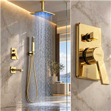 Fontana L'Aquila Brass Gold-Tone Shower Set Ceiling Mount FS3561BH with LED Lighting