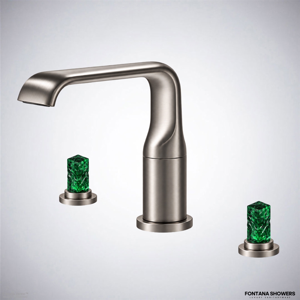 Fontana Verino gun metal gray crystal widespread basin faucet