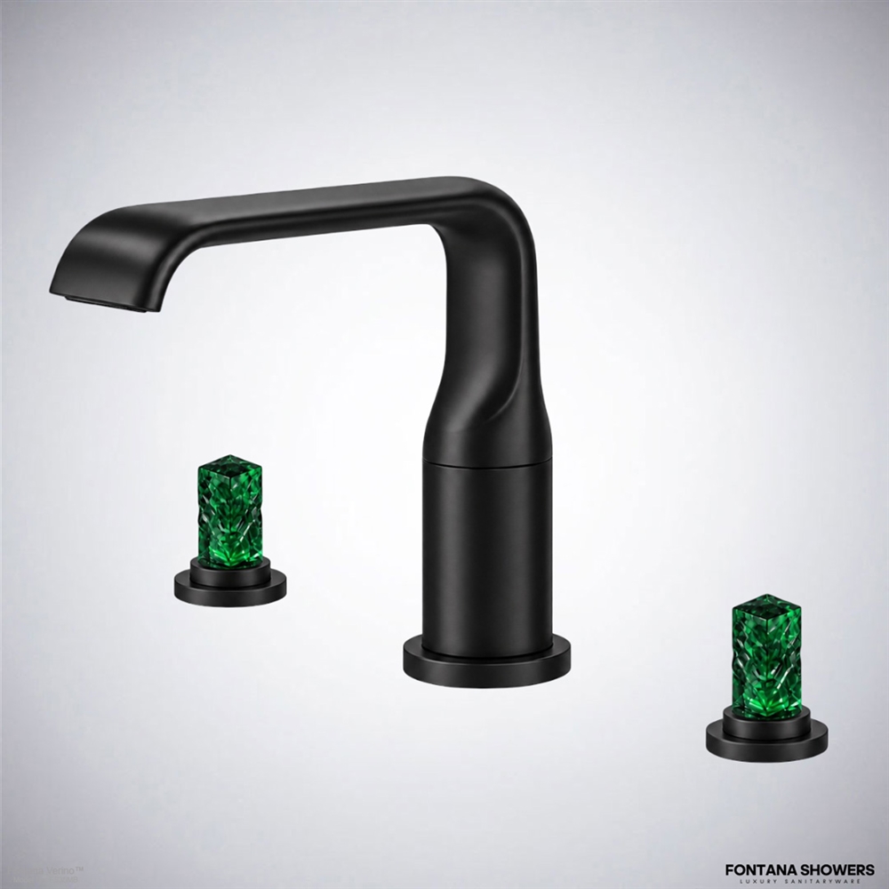 Fontana Verino matte black crystal widespread basin faucet
