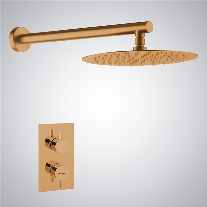 Fontana Round Shower Head With Two Controls Thermostatic Valve Rose Gold Finish