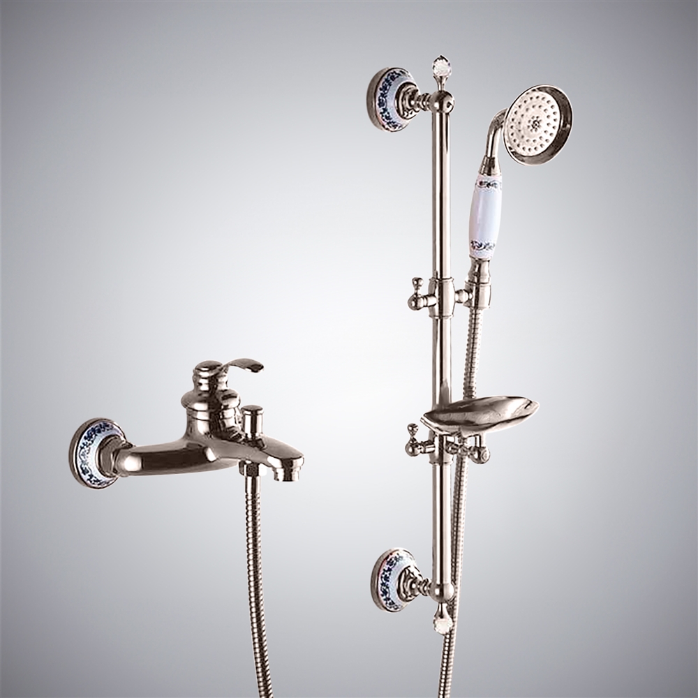 Fontana Sassari Wall-Mounted Shower Set Including A Soap Dish In Brushed Nickel Finish