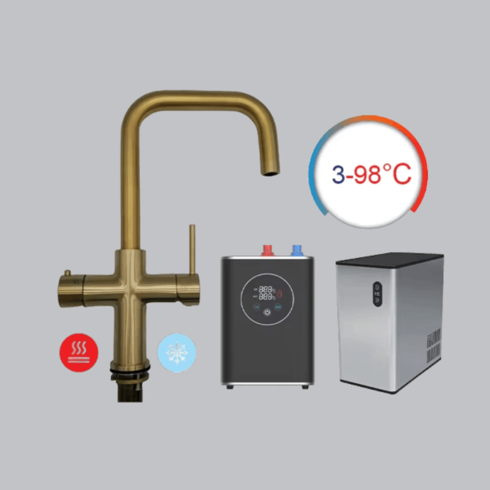 Fontana Mazara del Vallo Brushed Gold Deck Mounted Kitchen Faucet