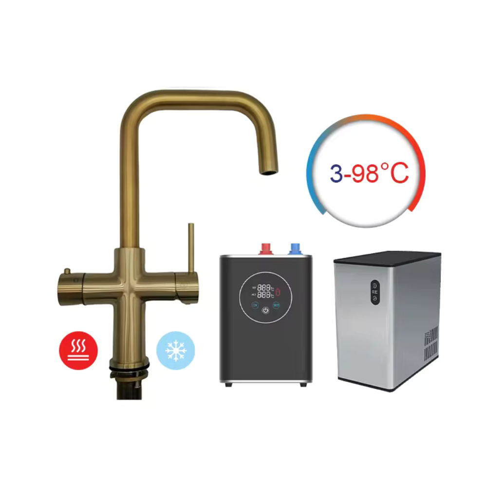 Fontana Mazara del Vallo Brushed Gold Deck Mounted Kitchen Faucet