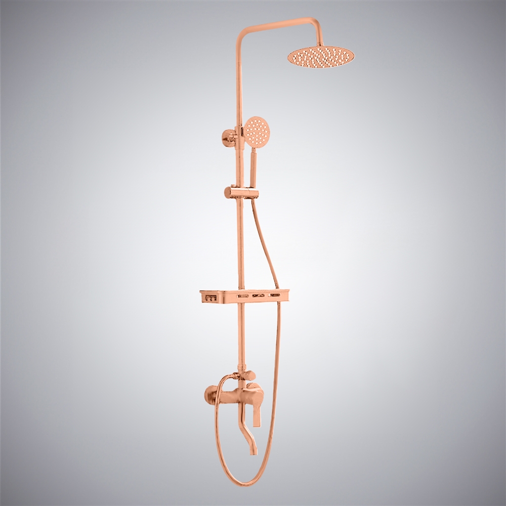 Fontana Rose Gold Bathroom Shower Set With Round Rainfall Shower Head And A Handheld Shower
