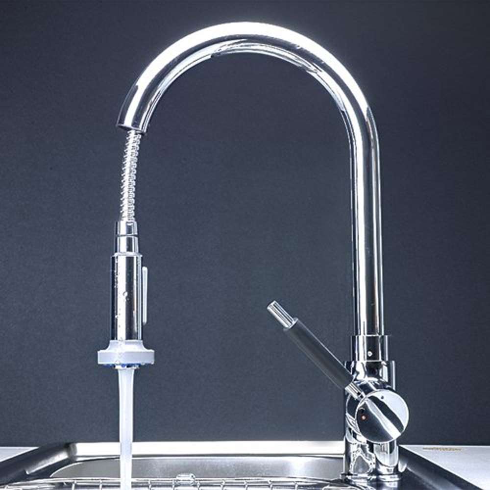 Fontana Venice Chrome Single Handle Pull Down Kitchen Sink Faucet