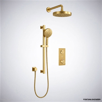 Fontana Arvino gold wall mounted digital rainfall shower system with handheld shower