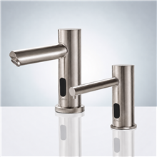 Fontana Commercial Brushed Nickel Finish Automatic Bathroom Sink Faucet and Soap Dispenser
