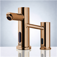 Fontana Commercial Rose Gold Finish Automatic Bathroom Sink Faucet and Soap Dispenser