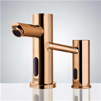 Fontana Commercial Rose Gold Finish Automatic Bathroom Sink Faucet and Soap Dispenser