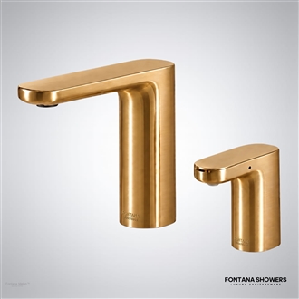 Brushed brass touchless faucet dispenser set