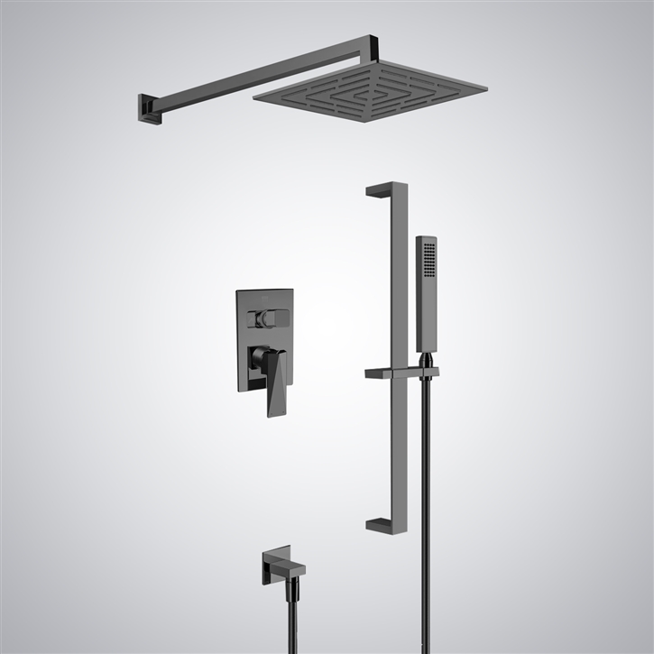 Bravat Gun Metal Gray Wall Mounted Rainfall Contemporary Shower Set