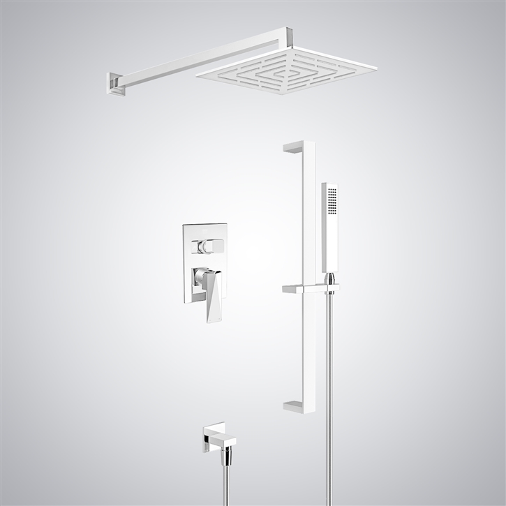 Bravat Wall Mounted Matte White Rainfall Shower Set with Handheld Shower