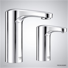 Chrome touchless faucet and dispenser