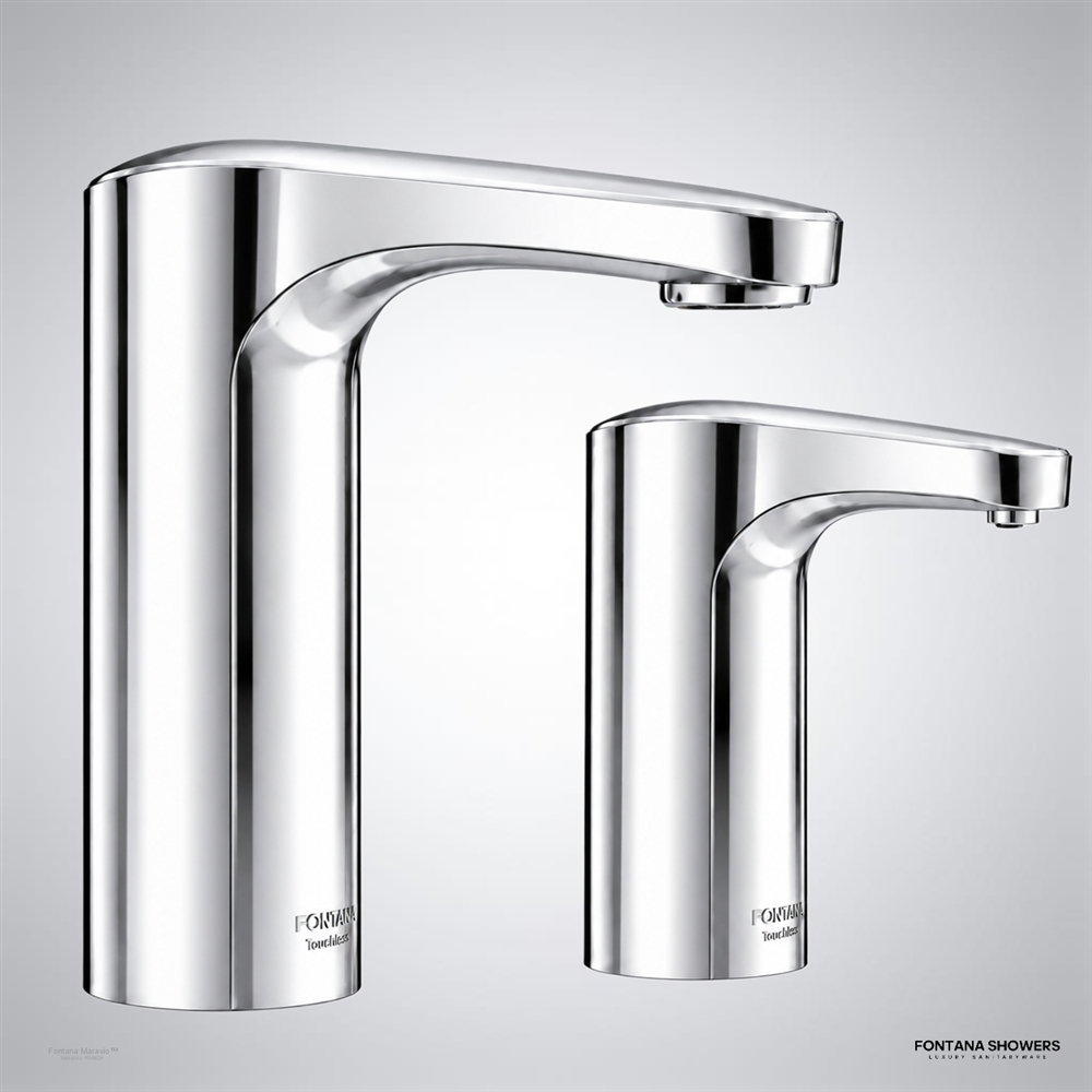 Chrome touchless faucet and dispenser