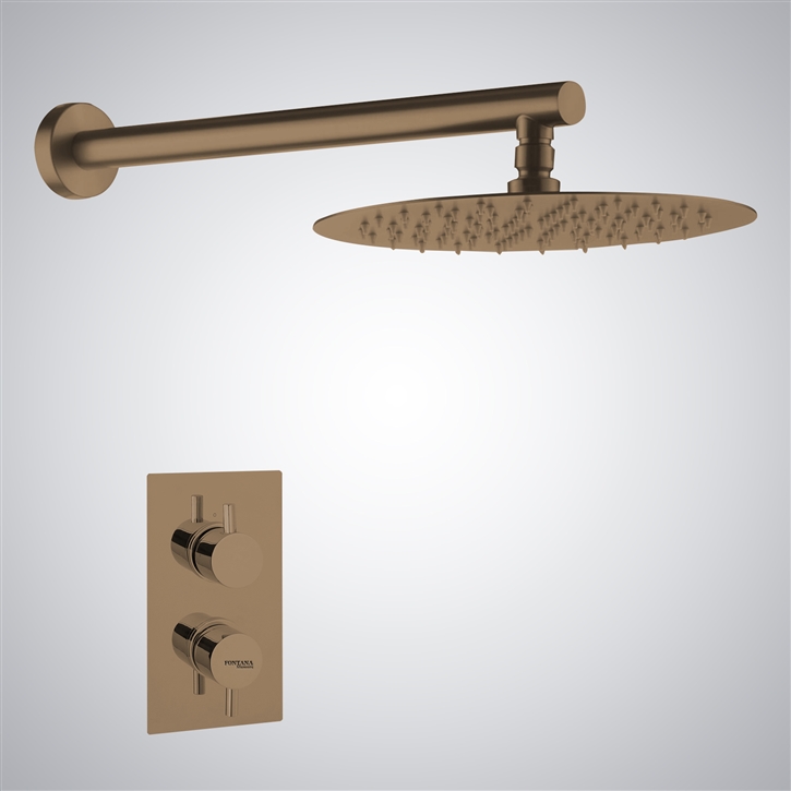 Fontana Round Shower Head With Two Controls Thermostatic ValveÂ Oil Rubbed Bronze Finish