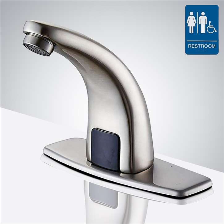 Touchless Bathroom Faucet – Tall Automatic Sensor Sink Faucet With Deck Plate, Control Box & Temperature Mixer – Brushed Nickel Finish