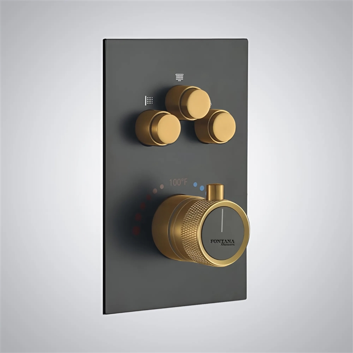 Fontana Bougival Matte Black and Gold Shower Mixer
