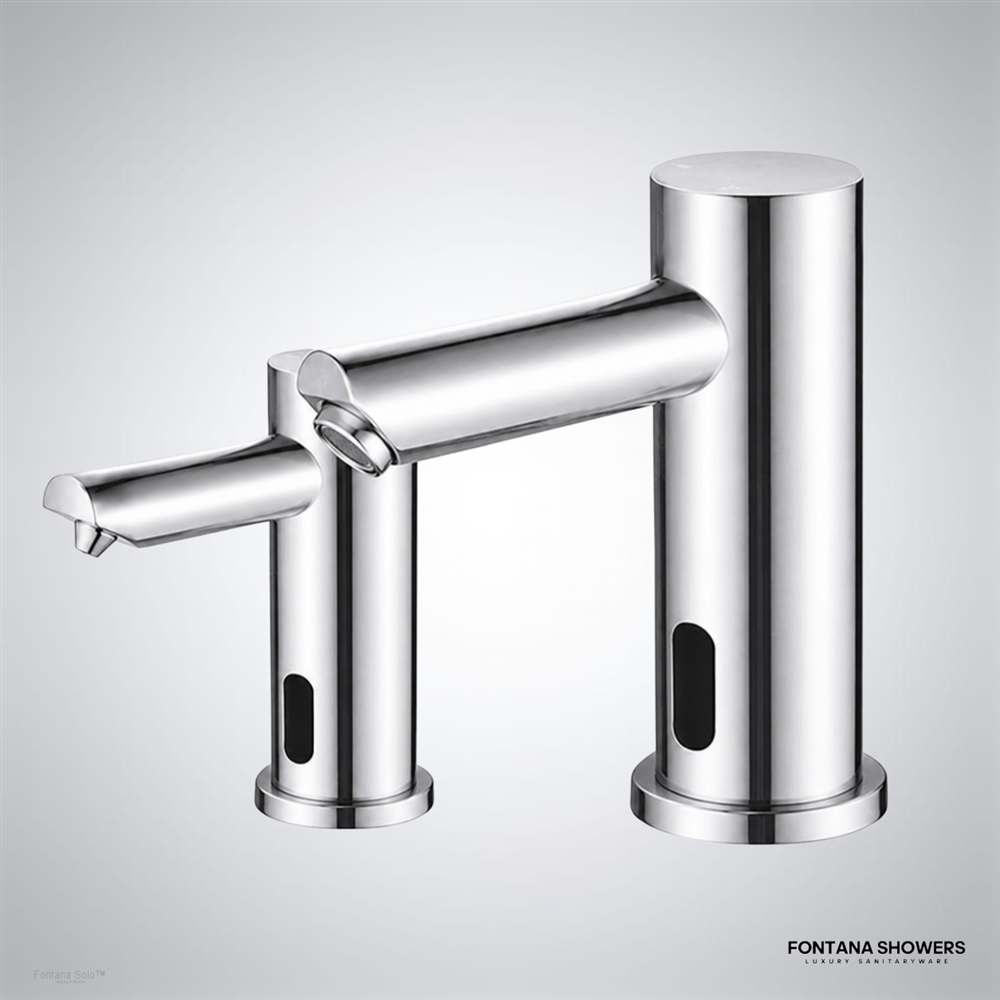 Chrome touchless faucet and dispenser