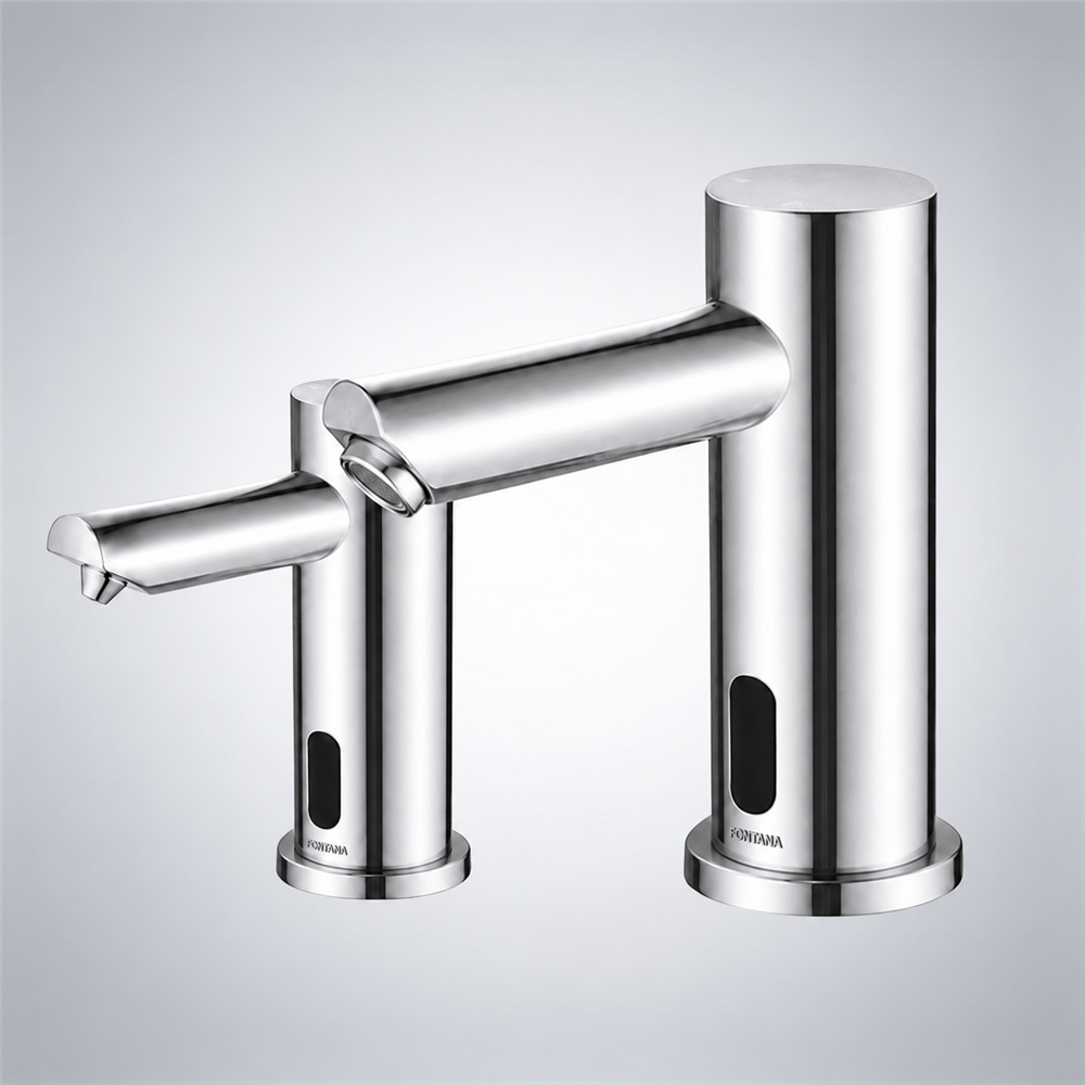 Chrome touchless faucet and dispenser