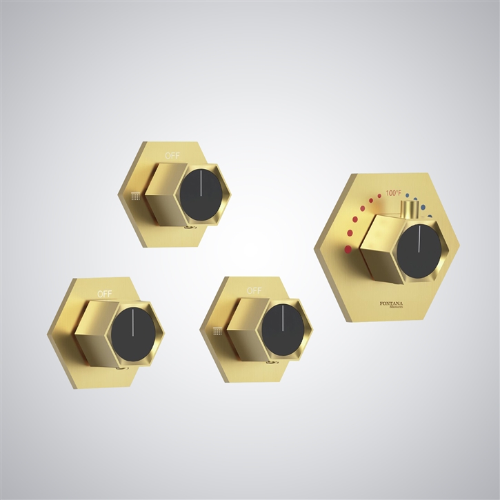 Fontana Tyrone Gold Finish Multifunction Thermostatic Shower Mixer Valve