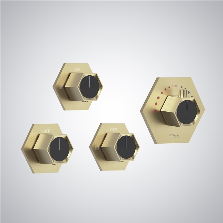 Fontana Tyrone Hexagonal Shower Mixer Valve in Brushed Gold Finish