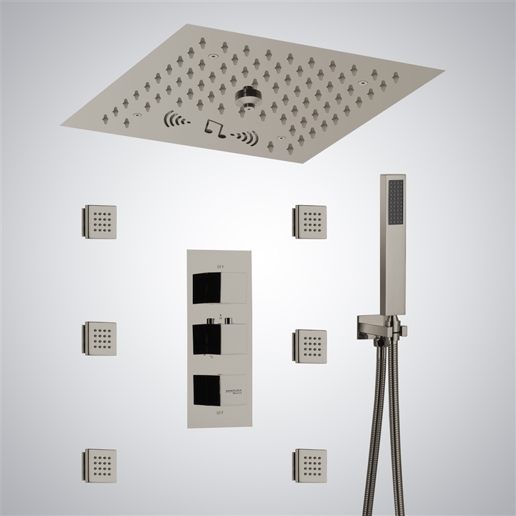 Fontana Mayotte 4 Way Functional LED & Music Shower Set in Brushed Nickel Finish