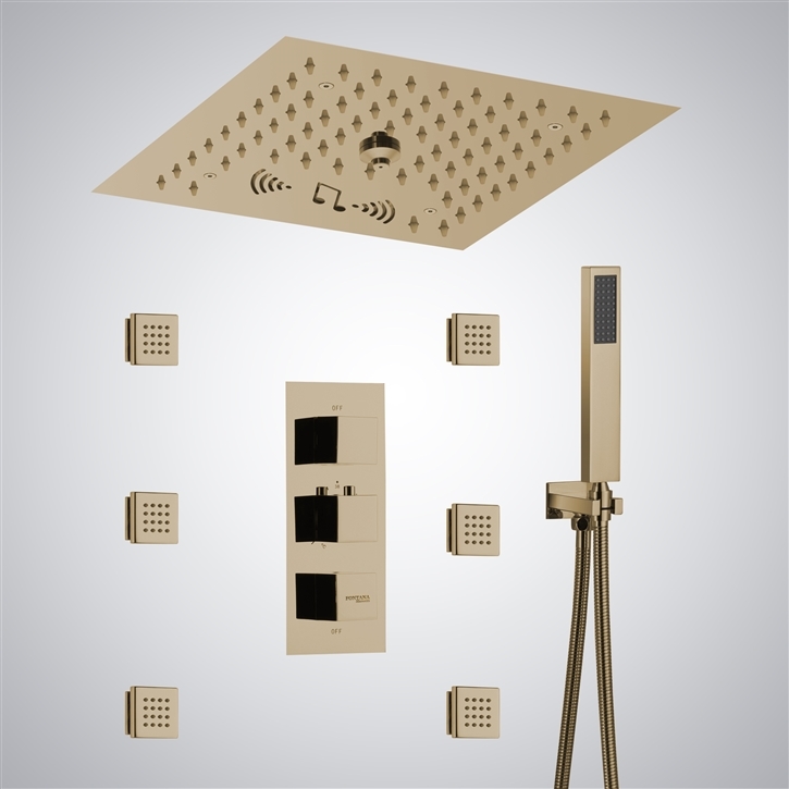 Fontana Mayotte Luxurious LED & Musical Shower Set in Champagne