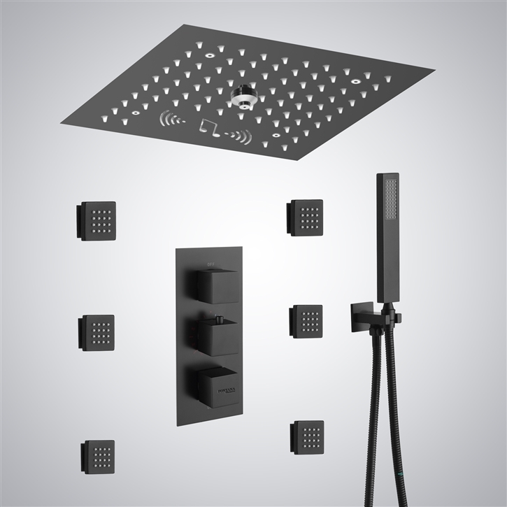 Fontana Mayotte Elegant 2.5 GPM Flow Matte Black LED & Music Shower Set