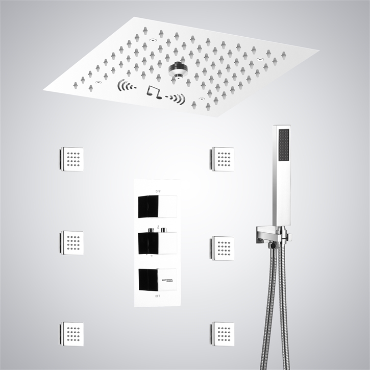 Fontana Mayotte Ceiling Mounted Matte White LED & Music Shower Set