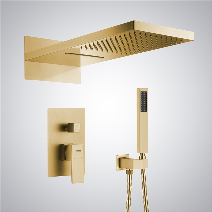 Fontana Normandie Elegant Brushed Gold Finish Rainfall Shower Set