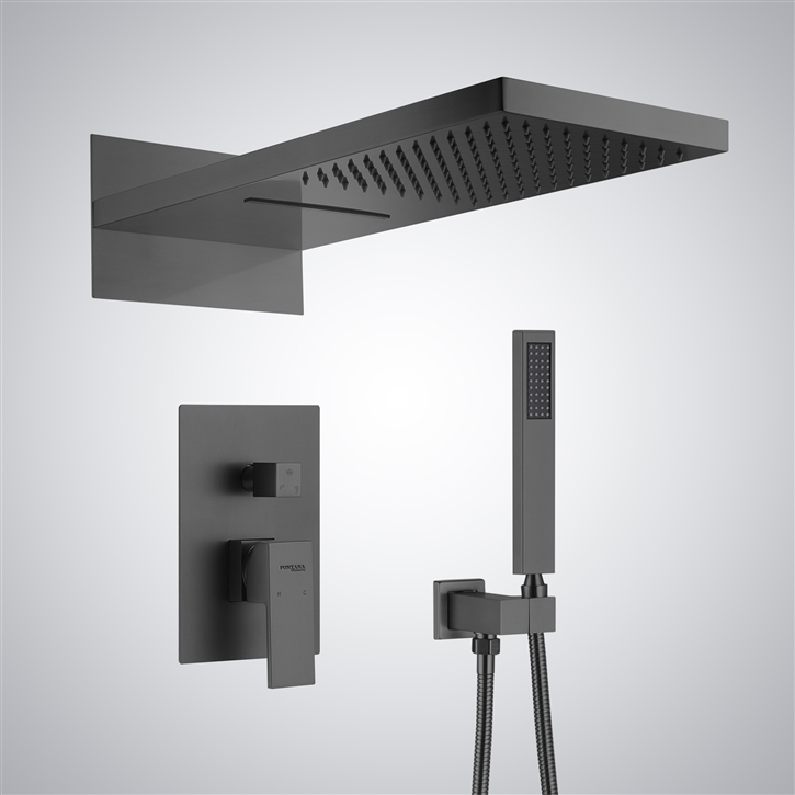 Fontana Normandie Sturdy Gun Metal Grey Finish Wall Mounted Rainfall Shower Set