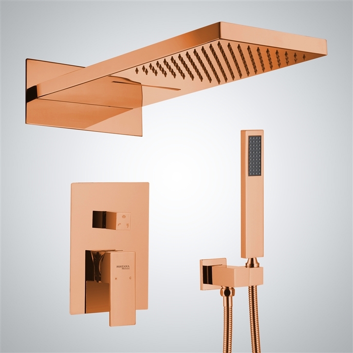 Fontana Normandie Luxe Rose Gold Wall Mounted Rainfall Shower Set