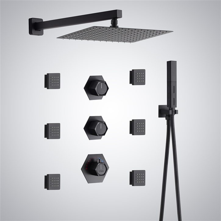 Fontana Riviere 3 Way Functional Matte Black Thermostatic Shower Set