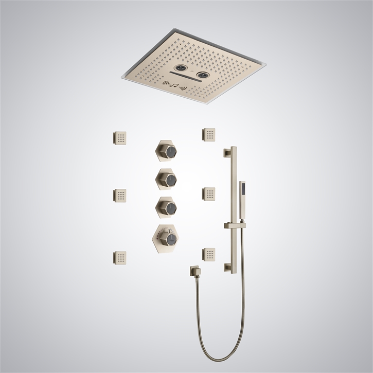 Fontana Serein Multifunctional Ceiling Mounted Shower Set in Champagne Finish