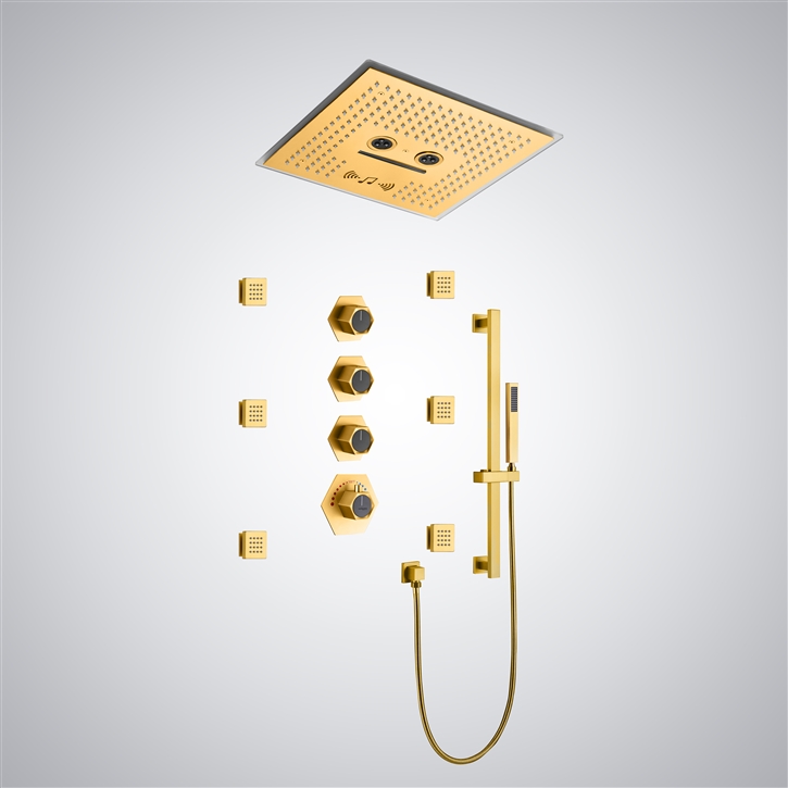 Fontana Serein Gold 5 Function LED Thermostatic Shower Set with Music