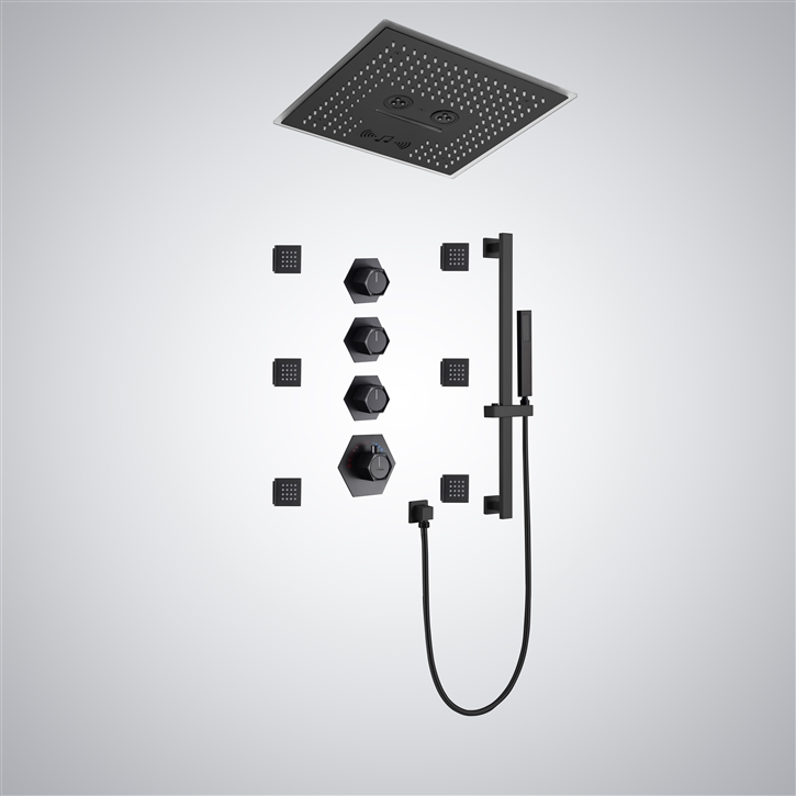 Fontana Serein Multifunctional Matte Black Finish Thermostatic Shower Set
