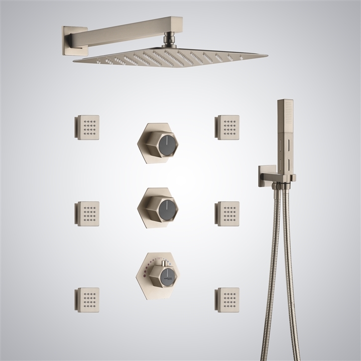 Fontana Quelle Champagne Finish Thermostatic LED & Music Shower Set