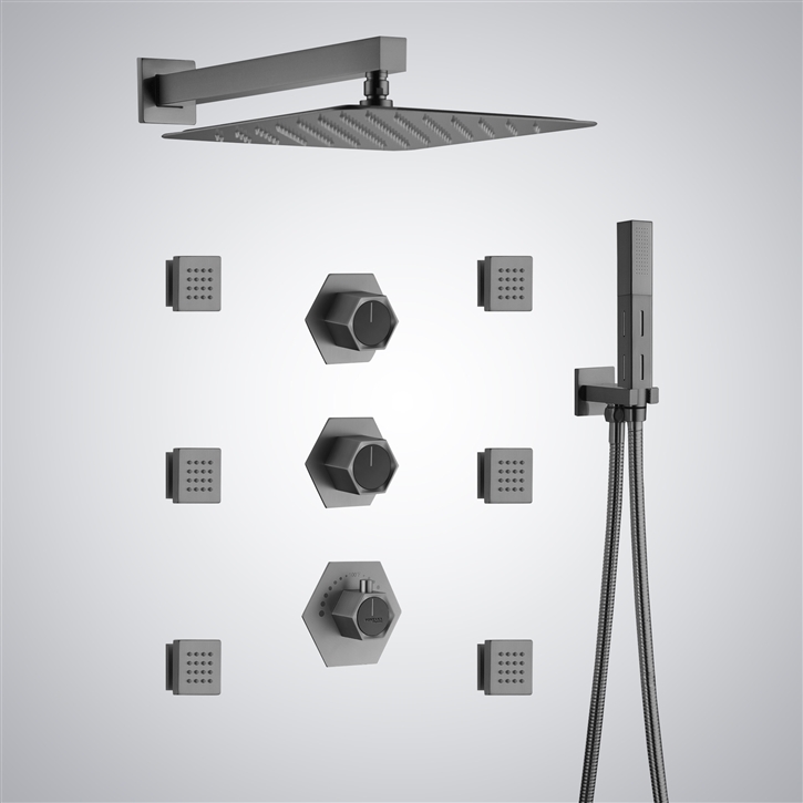 Fontana Quelle Thermostatic LED & Music Shower Set in Gun Metal Grey Finish