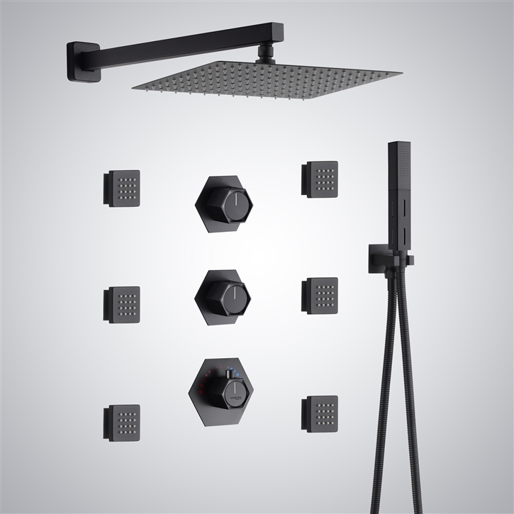 Fontana Quelle Matte Black Finish Thermostatic LED & Music Shower Set