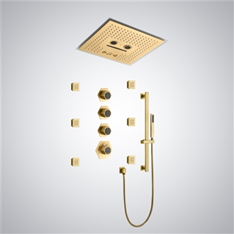 Fontana Iseo Ceiling Mounted LED & Musical Shower Set in Brushed Gold Finish