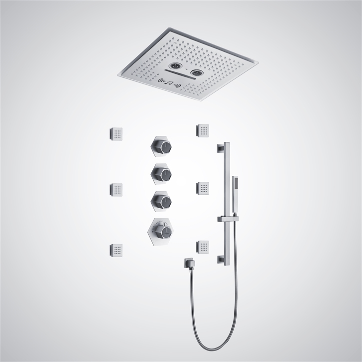 Fontana Iseo Ceiling Mounted LED & Music Shower Set in Chrome Finish