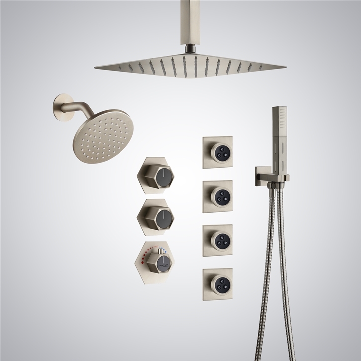 Fontana Oliva Ultra Luxury Brushed Nickel Finish Thermostatic Shower Set